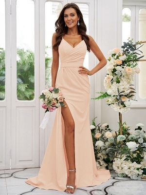 Simple Pink Sweetheart Sleeveless Chiffon Bridesmaid Dress with Silt_16