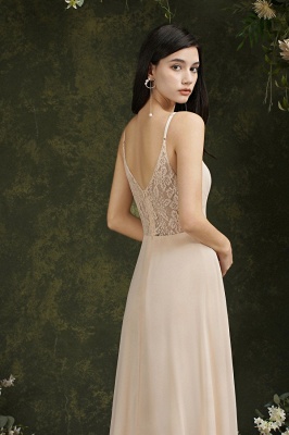 Simple Champagne Spaghetti Straps Sleeveless A-Line Satin Prom Dresses with Ruffles_6