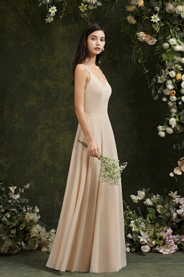 Simple Champagne Spaghetti Straps Sleeveless A-Line Satin Prom Dresses with Ruffles_9