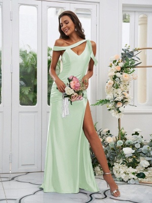 Sexy Dark Green Sleeveless Front-Split V-Neck Satin Bridesmaid Dresses_11