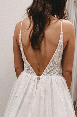 Sexy Spaghetti Straps Sleeveless A-Line Lace Wedding Dresses_4