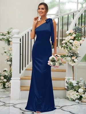 Elegant Blue One Shoulder Sleeveless Satin Bridesmaid Dresses_35
