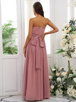 Elegant Pink Strapless Sleeveless Floor-Length A-Line Chiffon Bridesmaid Dresses with Ruffles_3