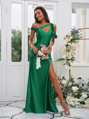 Sexy Dark Green Sleeveless Front-Split V-Neck Satin Bridesmaid Dresses_9