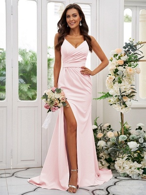 Simple Pink Sweetheart Sleeveless Chiffon Bridesmaid Dress with Silt_17