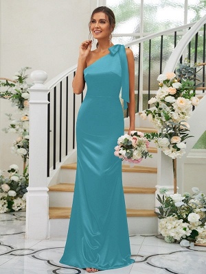 Elegant Blue One Shoulder Sleeveless Satin Bridesmaid Dresses_32