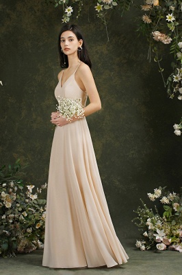 Simple Champagne Spaghetti Straps Sleeveless A-Line Satin Prom Dresses with Ruffles_3