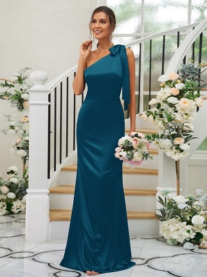 Elegant Blue One Shoulder Sleeveless Satin Bridesmaid Dresses_20