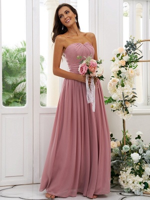 Elegant Pink Strapless Sleeveless Floor-Length A-Line Chiffon Bridesmaid Dresses with Ruffles_4