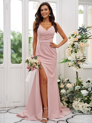 Simple Pink Sweetheart Sleeveless Chiffon Bridesmaid Dress with Silt_1