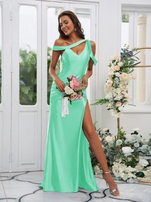 Sexy Dark Green Sleeveless Front-Split V-Neck Satin Bridesmaid Dresses_34