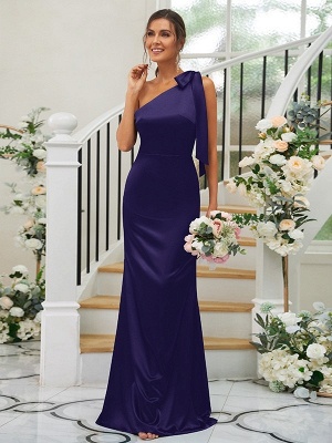 Elegant Blue One Shoulder Sleeveless Satin Bridesmaid Dresses_34