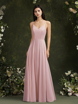 Simple Champagne Spaghetti Straps Sleeveless A-Line Satin Prom Dresses with Ruffles_1