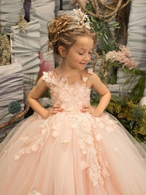 Jewel Princess Sleeveless Applique Tulle Flower Girl Dresses_3
