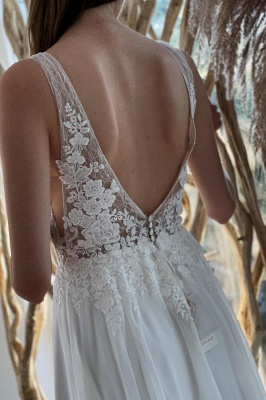 Graceful Chapel V-Neck Sleeveless Backless A-Line Lace Chiffon Wedding Dresses with Appliques_4