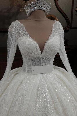 Elegant V-Neck Sweetheart Sequins Long Sleeves Ball Gown Wedding Dresses_4