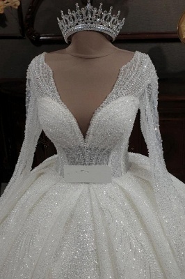 Elegant V-Neck Sweetheart Sequins Long Sleeves Ball Gown Wedding Dresses_3