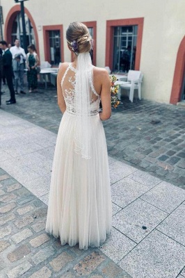 Elegant Sleeveless Halter Floor-Length Tulle Empire Wedding Dresses_2