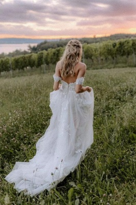 Elegant Sleeveless Off the Shoulder Satin Applique A-Line Wedding Dresses_4