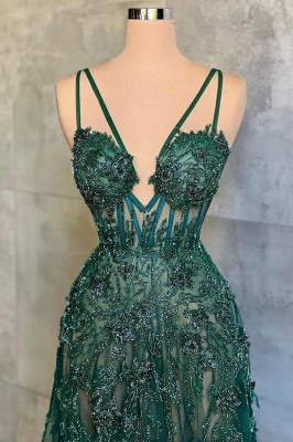 Charming Green A-Line Sleeveless Spaghetti Strap Floor-Length Tulle Prom Dresses_2