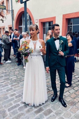 Elegant Sleeveless Halter Floor-Length Tulle Empire Wedding Dresses_3