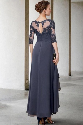 Elegant Black A-Line Bateau Tea-Length Half-Sleeve Chiffon Prom Dresses with Appliques_2