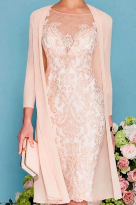 Elegant Pink Bateau Knee-Length Half-Sleeve Prom Dresses_1