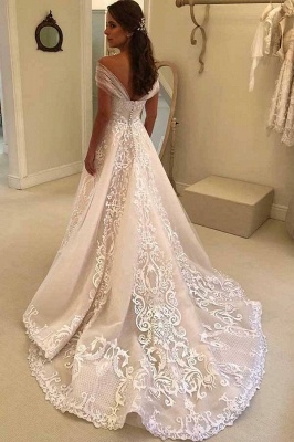 Elegant A-Line Off the Shoulder Sequins Sweetheart Mermaid Sequins Sleeveless Wedding Dresses with Appliques_2