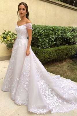 Elegant A-Line Off the Shoulder Sequins Sweetheart Mermaid Sequins Sleeveless Wedding Dresses with Appliques_3