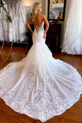 Charming Sweetheart Mermaid Chapel Sleeveless Wedding Dresses with Appliques_2