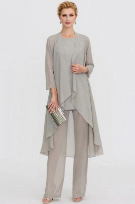 Elegant Grey Floor-Length White Bateau Chiffon Evening Dress