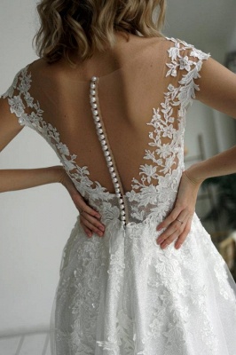 Exquisite Floor-Length A-Line V-Neck Chapel Backless Sleeveless Wedding Dresses with Appliques_4