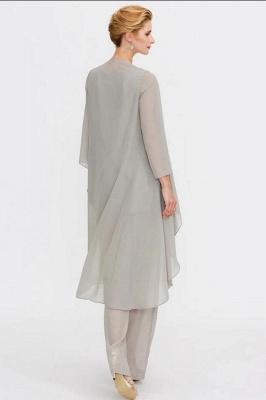 Elegant Grey Floor-Length White Bateau Chiffon Evening Dress_3