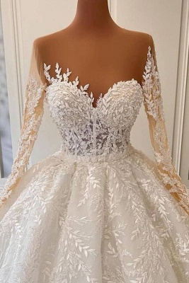 Gorgeous Jewel Chapel Long Sleeve Ball Gown Wedding Dresses with Appliques_3