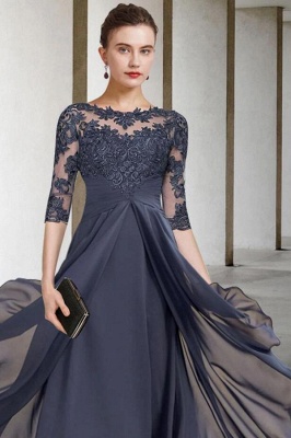 Elegant Black A-Line Bateau Tea-Length Half-Sleeve Chiffon Prom Dresses with Appliques_3