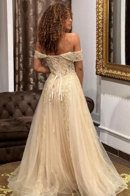 Elegant Off the Shoulder Floor-Length Lace A-Line Wedding Dress_2