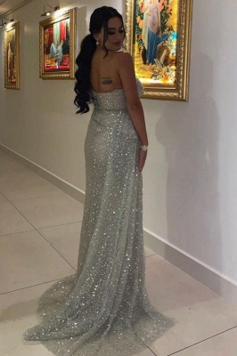 Charming Sequins Strapless One Shoulder Sleeveless Prom Dress with Ruffles_2