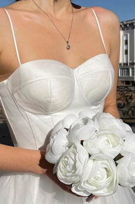 Chic Spaghetti Strap Sweetheart Tea Length A-Line Sleeveless Tulle Wedding Dresses with Ruffles_3