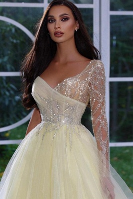 Elegant Yellow A-Line Asymmetrical Floor-Length One Shoulder Prom Dress with Ruffles_2