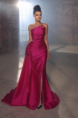 Charming Rosy Strapless Floor-Length Sleeveless Prom Dress with Ruffles_1