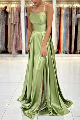 Charming Green Halter Spaghetti Straps Floor-Length Sleeveless Stretch Satin Prom Dress_2