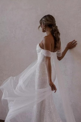 Stylish Mermaid Sequins Sleeveless Off the Shoulder Floor-Length Wedding Dress with Ruffles_4