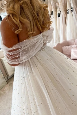 Charming Off the Shoulder Chapel Sleeveless A-Line Wedding Dress_5