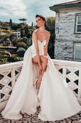 Elegant A-Line Sleeveless Strapless Sweetheart Detachable Satin Wedding Dress_3