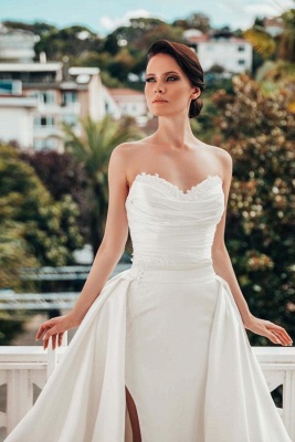 Elegant A-Line Sleeveless Strapless Sweetheart Detachable Satin Wedding Dress_2