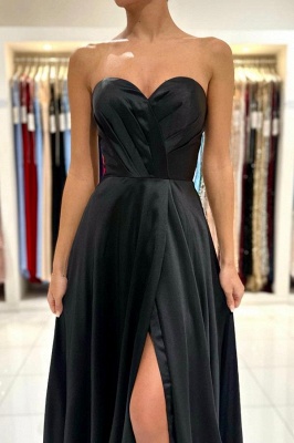 Charming Black Strapless Sweetheart Sleeveless Floor-Length Sleeveless Prom Dresses_5