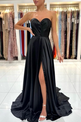 Charming Black Strapless Sweetheart Sleeveless Floor-Length Sleeveless Prom Dresses_1