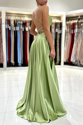 Charming Green Halter Spaghetti Straps Floor-Length Sleeveless Stretch Satin Prom Dress_3