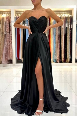 Charming Black Strapless Sweetheart Sleeveless Floor-Length Sleeveless Prom Dresses_4