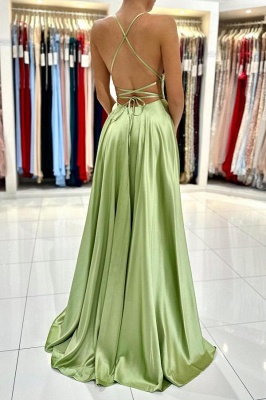 Charming Green Halter Spaghetti Straps Floor-Length Sleeveless Stretch Satin Prom Dress_4